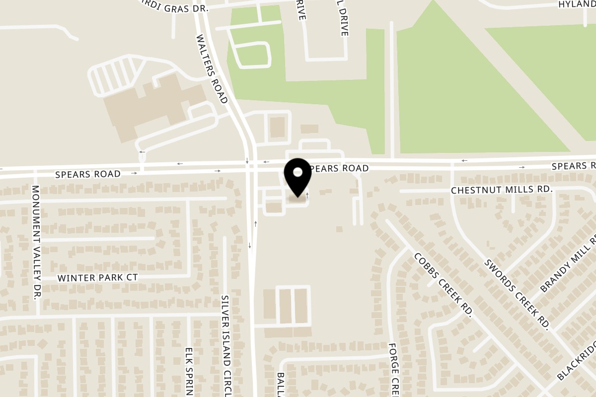 Map showing the location of Baked or Fried Baked Or Fried - Houston on 2833 Spears Rd in Houston